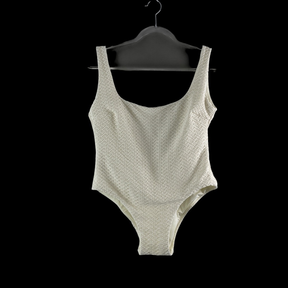 Monday Swimwear One Piece Swimsuit Size V 12/14 Ivory Textured Minimalist Beach